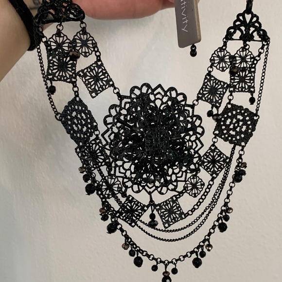 Relativity Black Lace Statement Necklace - Picture 4 of 6